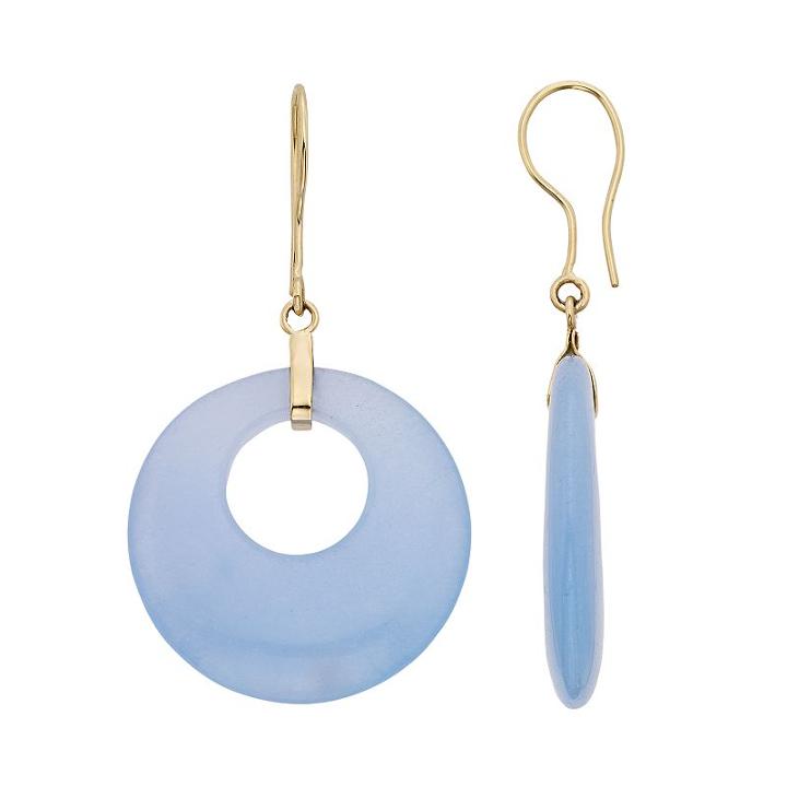 Blue Jade 14k Gold Hoop Drop Earrings, Women's
