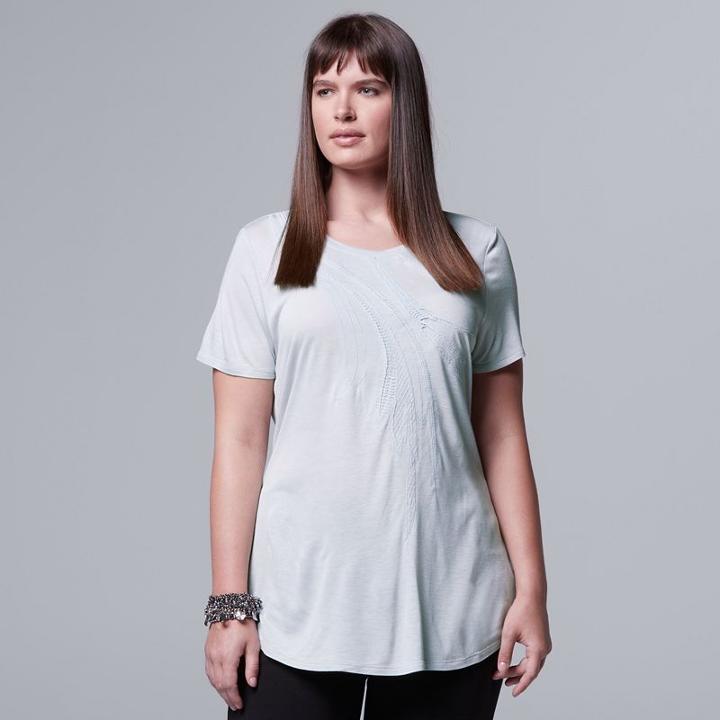 Plus Size Simply Vera Vera Wang Crochet Tee, Women's, Size: 2xl, Silver