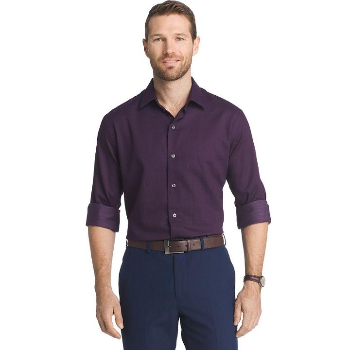 Men's Van Heusen Regular-fit Dot Easy-care Button-down Shirt, Size: Xl, Purple Oth