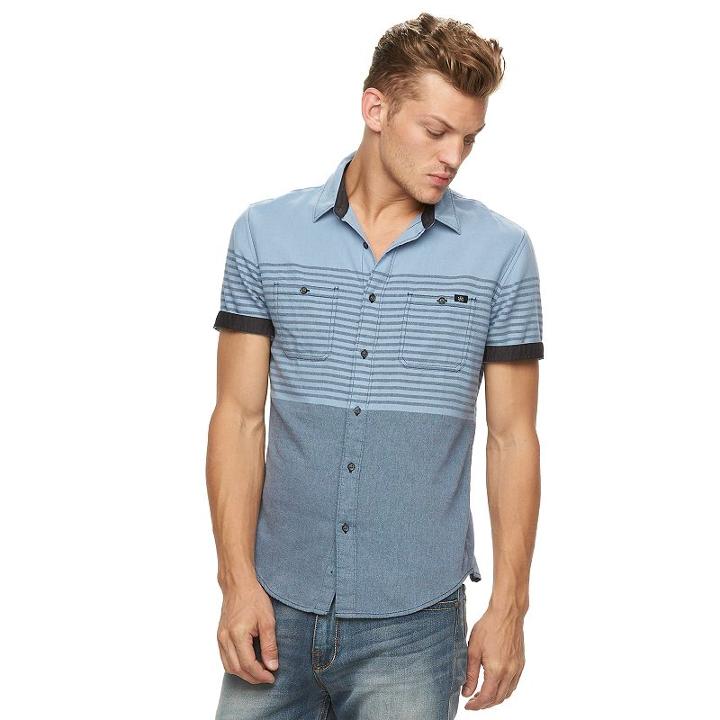 Men's Rock & Republic Striped Twill Button-down Shirt, Size: Xl, Blue (navy)
