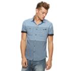 Men's Rock & Republic Striped Twill Button-down Shirt, Size: Xl, Blue (navy)