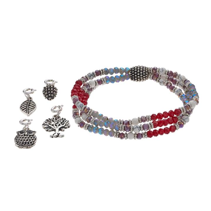 Believe In Owl, Pinecone & Tree Charm Stretch Bracelet Set, Women's, Multicolor