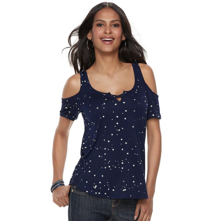 Women's Rock & Republic&reg; Cold-shoulder Tee, Size: Xl, Dark Blue