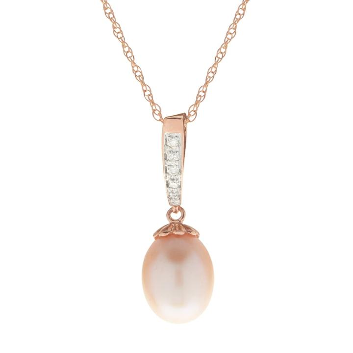 Pearlustre By Imperial 14k Rose Gold Freshwater Cultured Pearl & Diamond Accent Pendant, Women's, Size: 18, White