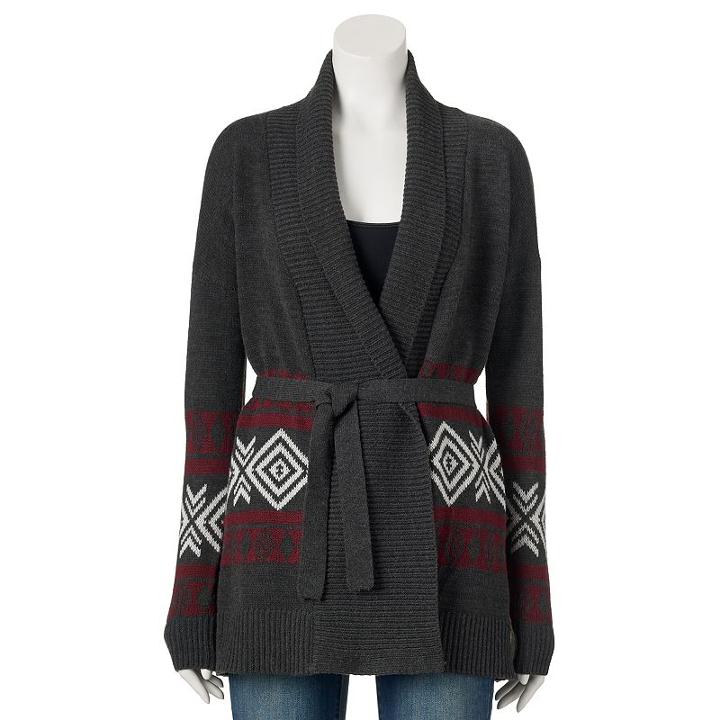 Juniors' Pink Republic Belted Drop-shoulder Cardigan, Teens, Size: Medium, Grey Other