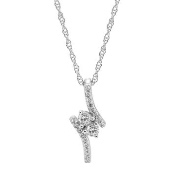 10k White Gold 1/4 Carat T.w. Diamond 2-stone Pendant Necklace, Women's, Size: 18
