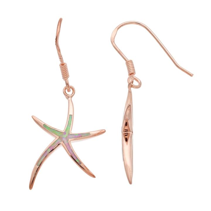 14k Rose Gold Over Silver Lab-created Pink Opal Starfish Drop Earrings, Women's