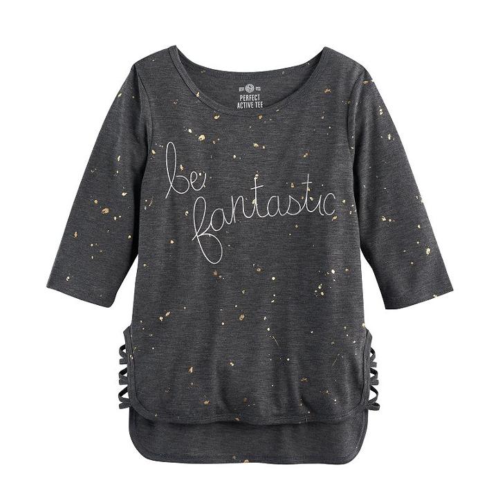 Girls 7-16 So&reg; Lace-up Side Graphic Tunic, Size: 16, Dark Grey