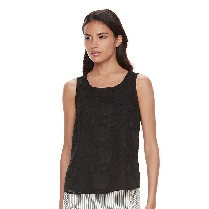 Women's Elle™ Floral Jacquard Tank, Size: Medium, Black