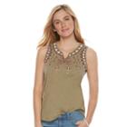 Women's Sonoma Goods For Life&trade; Embroidered Tank, Size: Large, Green