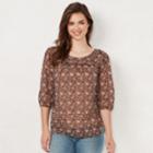 Petite Lc Lauren Conrad Printed Chiffon Peasant Top, Women's, Size: Xs Petite, Dark Red