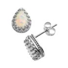 Sterling Silver Lab-created Opal Crown Stud Earrings, Women's, White