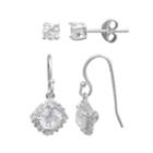 Primrose Sterling Silver Cubic Zirconia Stud & Halo Drop Earring Set, Women's, White