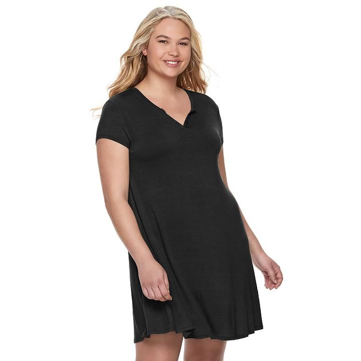 Juniors' Plus Size So&reg; Henley Swing Dress, Teens, Size: 3xl, Black
