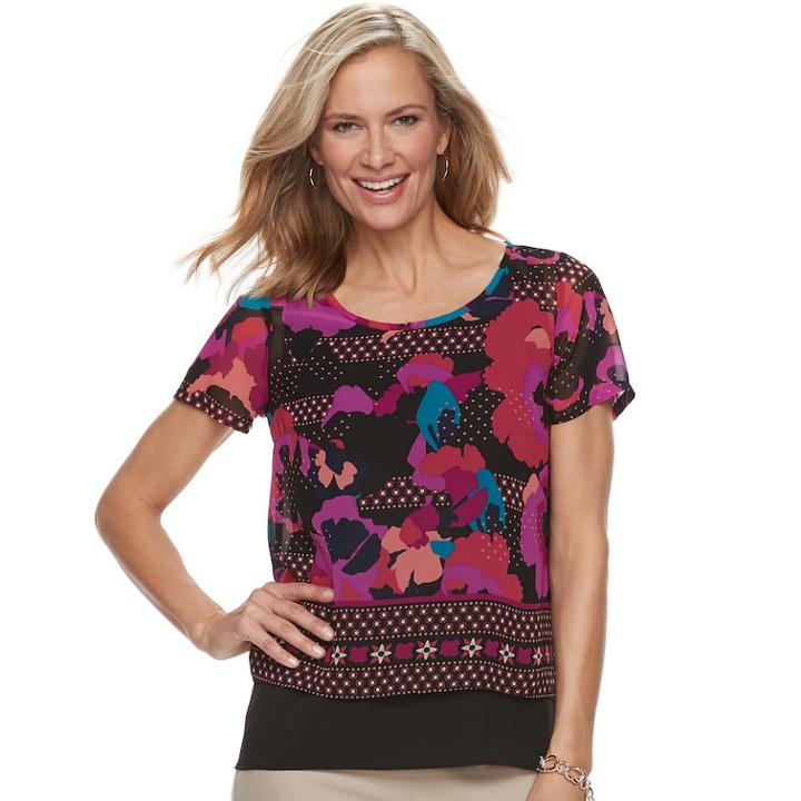 Women's Dana Buchman Double-layer Tee, Size: Xs, Dark Pink