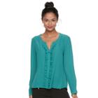 Juniors' Candie's&reg; Ruffle Crepe Shirt, Teens, Size: Small, Med Green