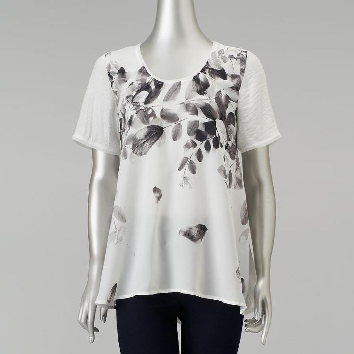 Petite Simply Vera Vera Wang Leaf Tee, Women's, Size: L Petite, Grey