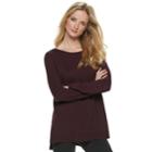 Women's Elle&trade; Lace-trim Bow Tunic Sweater, Size: Medium, Dark Red