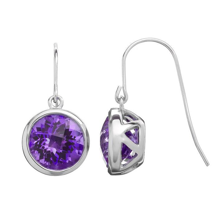 Amethyst Sterling Silver Circle Drop Earrings, Women's, Purple