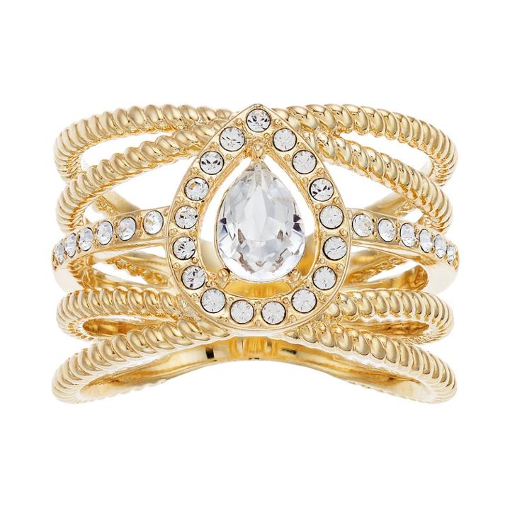 Brilliance Gold Tone Rope Band Swarovski Crystal Ring, Women's, Size: 8, White