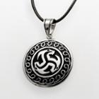 Stainless Steel And Black Leather Disc Pendant - Men, Grey