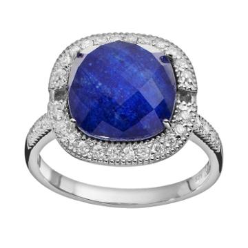 Siri Usa By Tjm Lapis Lazuli And Crystal Doublet, And Cubic Zirconia Sterling Silver Cushion Halo Ring, Women's, Size: 7, Blue