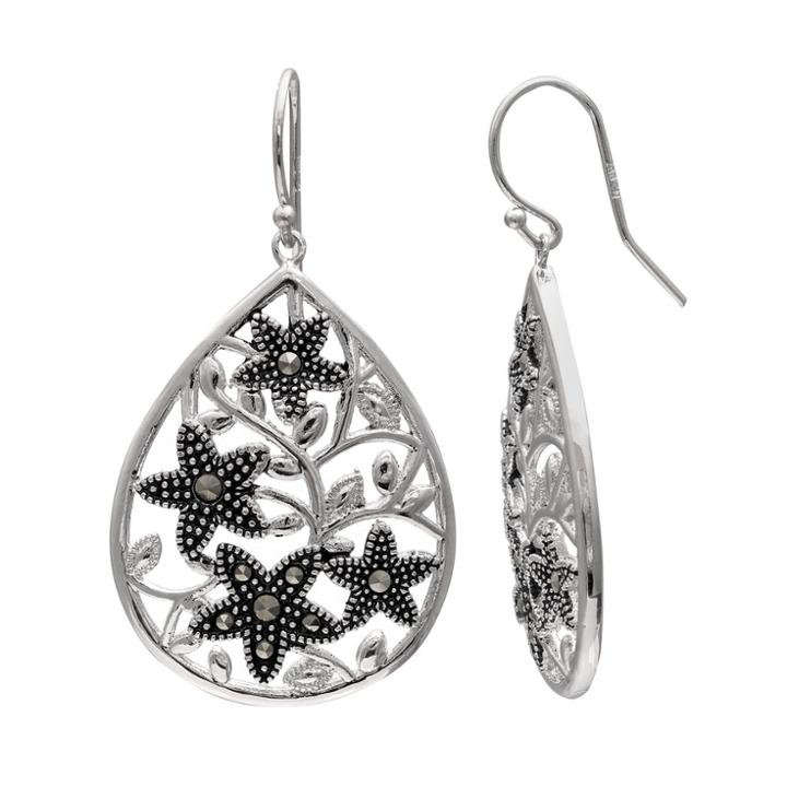 Brilliance Silver Plated Marcasite Starfish Teardrop Earrings, Women's, Black