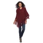 Chaps Fringed Cable-knit Poncho, Women's, Dark Red