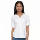 Petite Croft & Barrow&reg; Splitneck Button-tab Tee, Women's, Size: S Petite, White