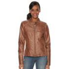 Women's Sebby Collection Faux-leather Moto Jacket, Size: Medium, Brown