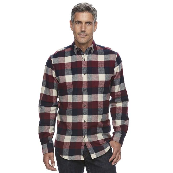 Men's Croft & Barrow&reg; True Comfort Plaid Classic-fit Flannel Button-down Shirt, Size: Medium, Dark Red