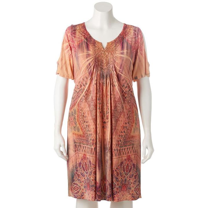 Plus Size World Unity Embellished Cold-shoulder Dress, Women's, Size: 3xl, Med Orange