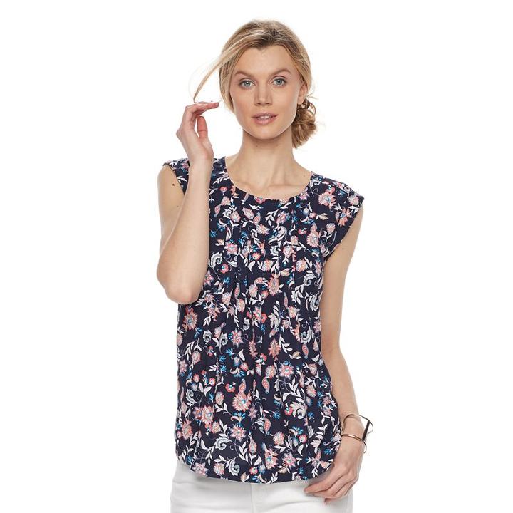 Petite Dana Buchman Printed Pleated Top, Women's, Size: S Petite, Light Pink