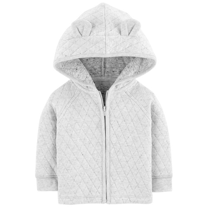 Baby Boy Oshkosh B'gosh&reg; Quilted 3-d Ears Zip Hoodie, Size: 12-18 Month, Grey (heather)