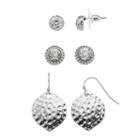 Apt. 9&reg; Nickel Free Hammered & Simulated Crystal Earring Set, Women's, Silver
