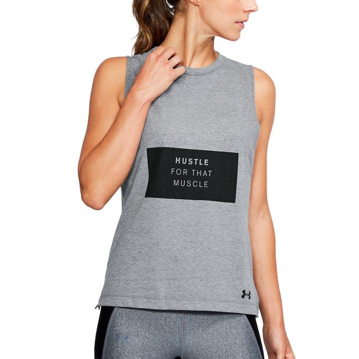 Women's Under Armour Hustle Muscle Graphic Tank, Size: Xl, Grey