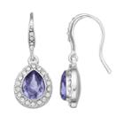Brilliance Silver Plated Halo Teardrop Earrings With Swarovski Crystals, Women's, Purple