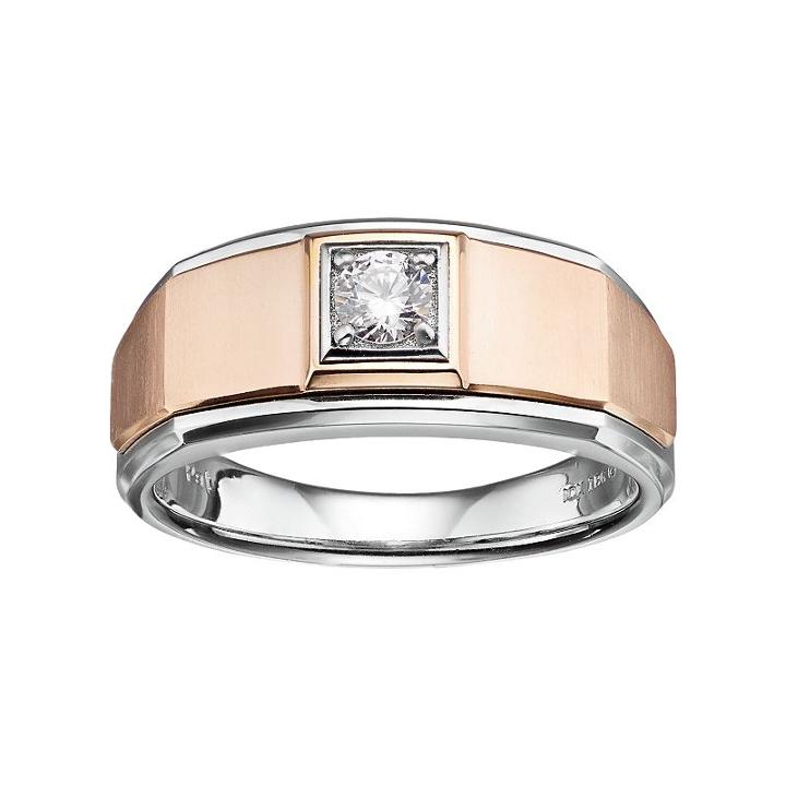 Men's Two Tone 10k Gold 1/4 Carat T.w. Diamond Wedding Band, Size: 11, White