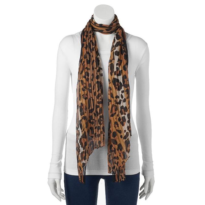 Apt. 9&reg; Pleated Leopard-print Wrap Scarf, Women's, White Oth