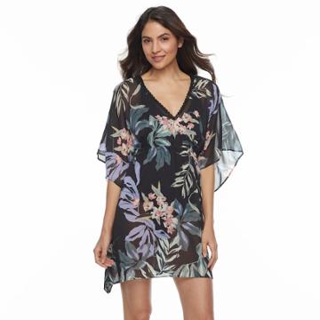 Women's Beach Scene Printed Caftan Cover-up, Size: Xl, Plumeria