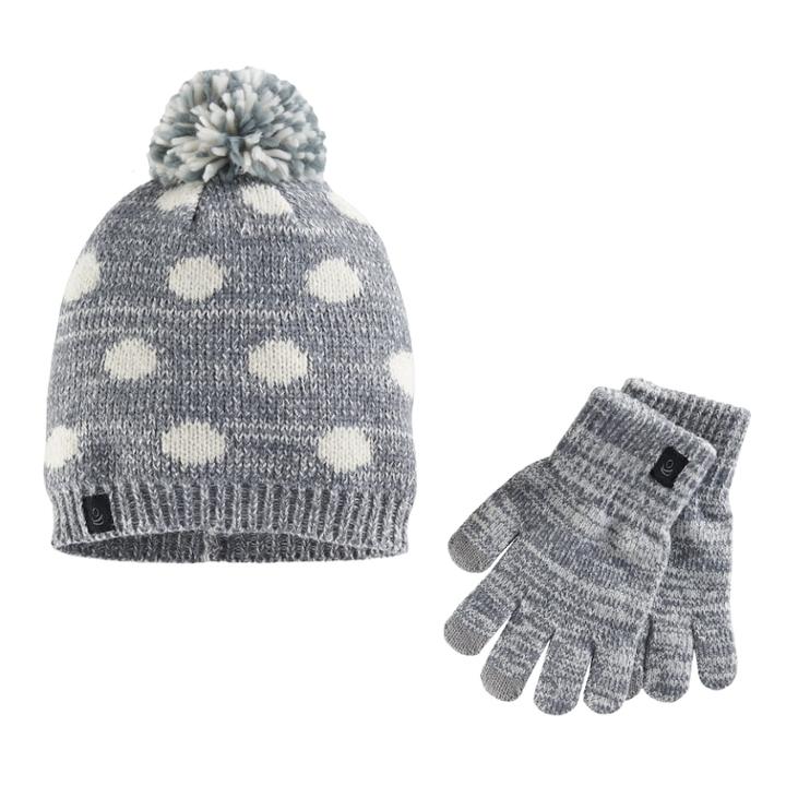 Girls Cuddl Duds Polka-dot Pattern Knit Beanie Hat & Gloves Set, Multicolor
