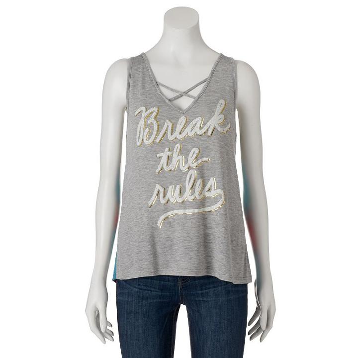 Juniors' About A Girl Break The Rules Graphic Tank, Size: Medium, Dark Grey