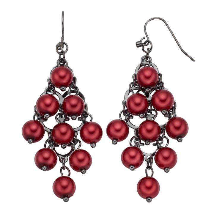 Red Simulated Pearl Nickel Free Kite Earrings, Women's
