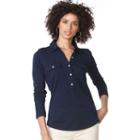 Women's Chaps Pocket Henley, Size: Small, Blue (navy)