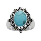 Silver Plated Simulated Turquoise And Marcasite Oval Ring, Women's, Size: 9, Blue