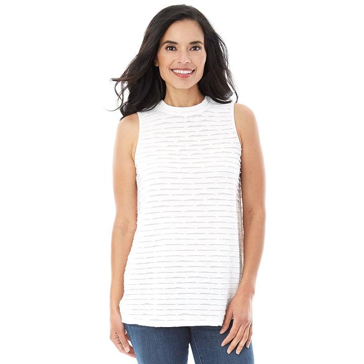 Women's Ab Studio Shutter Stripe Tank, Size: Regular, White Oth