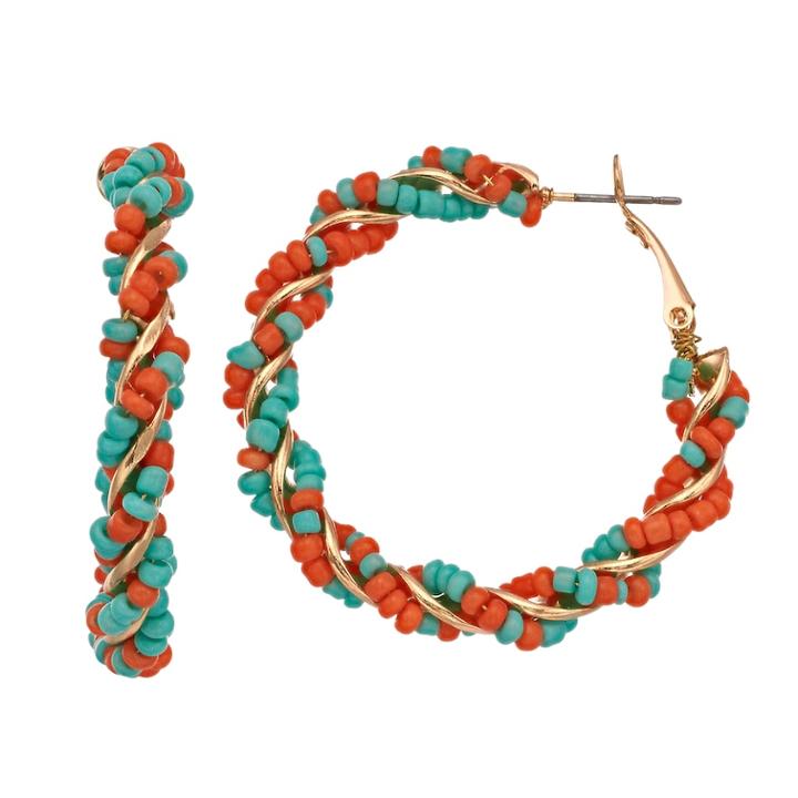 Seed Bead Twist Nickel Free Hoop Earrings, Women's, Multicolor
