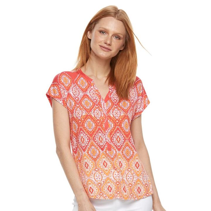 Women's Dana Buchman Printed Splitneck Top, Size: Xl, Lt Orange