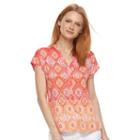 Women's Dana Buchman Printed Splitneck Top, Size: Xl, Lt Orange
