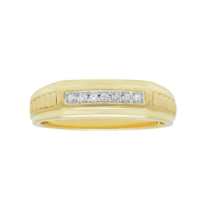 Men's 10k Gold 1/10 Carat T.w. Diamond Ridged Ring, White